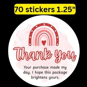 70 thank you your purchase made my day stickers round size 1.25”